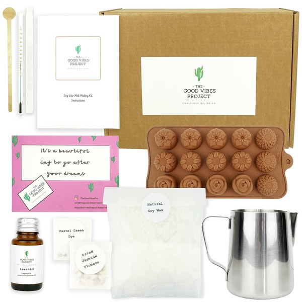The Good Vibes Project Wax Melt Making Kit for Adults Beginners | Complete DIY Soy Wax Melt Kit to Make Your Own Wax Melts | Eco, Vegan, Made in UK (Peppermint & Eucalyptus)