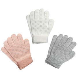 Evridwear Boys Girls Magic Stretch Gripper Gloves 3 Pair Pack Assortment, Kids One Size Winter Warm Gloves Children (6-8Years, 3 Pairs Sweet Heart Printing)