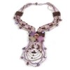 Avalaya Plum/Lavender/Transparent Glass Bead Sea Shell Tassel Necklace with Button