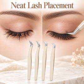 4pcs Precision Stainless Steel Eyelash Extension Tweezers – Anti-Static, Non-Slip Makeup Tool for Lash Volume Styling