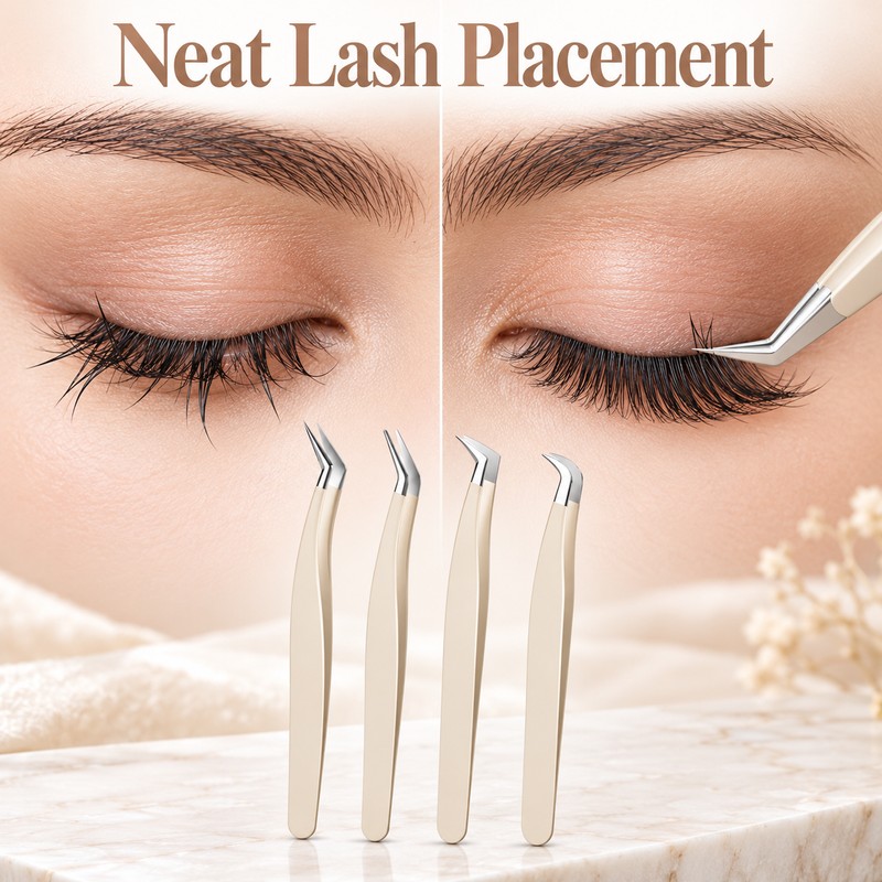 4pcs Precision Stainless Steel Eyelash Extension Tweezers – Anti-Static, Non-Slip
