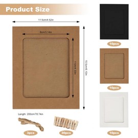 30 Pcs Paper Picture Frames Paper Frames Photo Banner 4x6 Inch Cardboard Photo Frame with Wooden Clips and Ropes DIY Hanging Picture Display for Party, Home, Office, Wedding, Wall Decor
