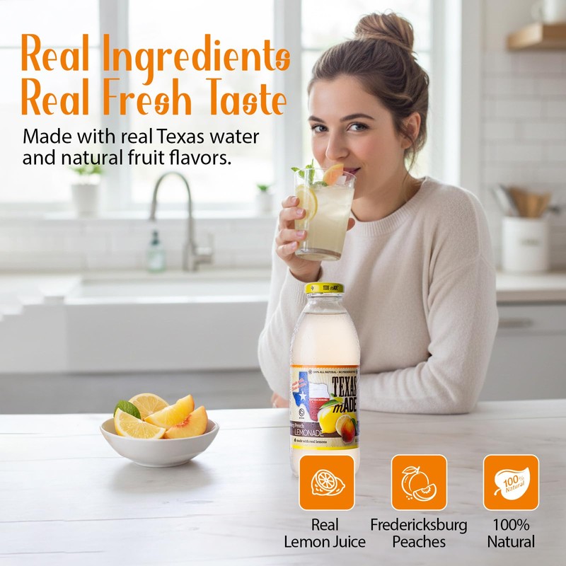 Texas mADE Fredericksburg Peach Lemonade, Lemonade Made with Pure Cane