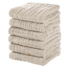 Unnivoll Muslin Baby Washcloths 6 Pack, 100% Cotton Burp Cloths Baby, Large 12''X12'' Baby Wash Cloths Absorbent and Soft for Newborn Infants Kids Boys Girls Apricot