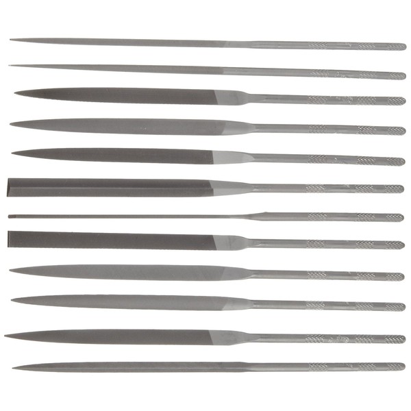 Nicholson 37761 12 Piece Needle File Set with Handles, Swiss Pattern, Double Cut, #2 Coarseness, 6-1/4" Length