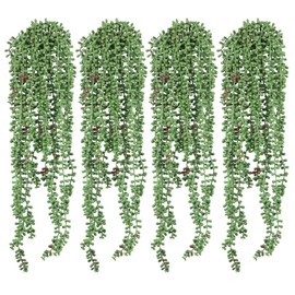 JMFFL 4 Pcs Artificial Succulents Hanging Plants, Fake Pearl Hanging Orchids for Indoor Decoration Outdoor Garden Green, Porch Bedroom Office Decoration, Farmhouse Style
