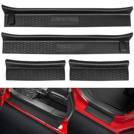 SUPAREE Door Sill Guards Kit fits JL Wrangler with Logo 1941, Black Rubber Door Entry Guards fits 2018-2025 Jeep JLU JT 4-Door Accessories Parts Door Sill Guard Protector, 4pcs/Set