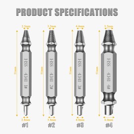 4 Pcs Damaged Screw Extractor Set, Broken Bolt Damaged Screw Extractor Kit, Broken Bolt Extractor Screw Remover, Stripped Head Screws for Easy Removal of Broken & Rusty Hardware Hardened