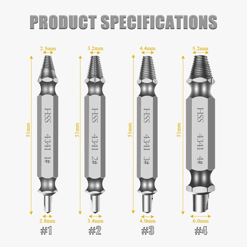 4 Pcs Damaged Screw Extractor Set, Broken Bolt Damaged Screw
