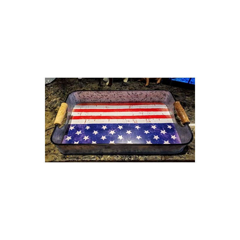 Stars and Stripes Galvanized Serving Tray 16 x 10 x