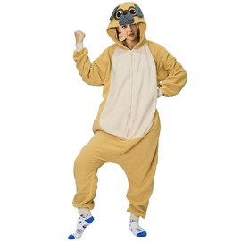 BWVQNO Dog Costume Adult, Pug Onesie for Women, Dog One Piece Cosplay Sleepwear