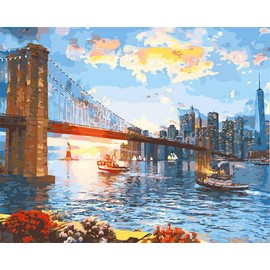 Awesocrafts Paint by Numbers Kits, New York Brooklyn Bridge Number Painting for Adults and Kids 16x20 inch Framed or Not (Bridge, No Frame)