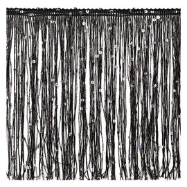 Fringe Trim Tassel 8 Inch Wide 2 Meters Long for Clothing Accessories Latin Wedding Dress DIY Decoration (2 Pieces, Black Sequin)