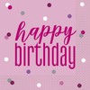 Glitz Pink & Silver Happy Birthday Luncheon Napkins (16cm) -