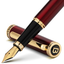 BEILUNER Red Fountain Pen,Stunning Luxury Pen,24K Gilded Nib(Medium),Gorgeous 24K Gold Finish,German Schneider Ink Converter,Trustworthy Pen Gift for Men&Women-Elegant,Executive,Nice Pen for Writing