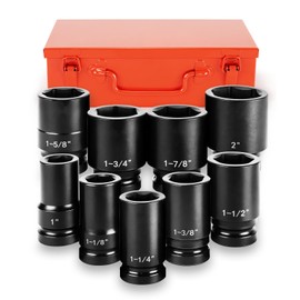 TUZkozs 1" Drive Jumbo Impact Socket Set,9 PCS SAE (1to 2 INCH) Universal Hex Deep Socket Combination,CR-MO Alloy Steel,Heavy Duty Storage Case