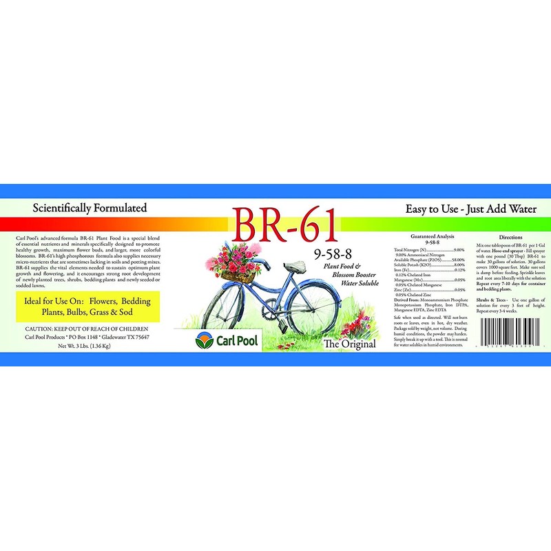 Carl Pool BR-61 Plant Food 9-58-8 3 Lbs