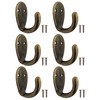 Fuxxer® 6 x Antique Coat and Towel Hooks Vintage Brass