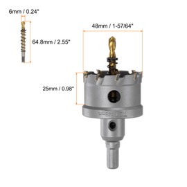 sourcing map Carbide Hole Saw Kit 48mm (1-57/64") Metal Hole Cutter Set with 2pcs Center Drill Bits Springs 1pcs Wrench for Stainless Steel Copper Iron Aluminum