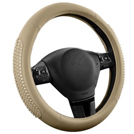 PIC AUTO Gel Particles Steering Wheel Cover, Beige Luxury Leather Car Steering Wheel Protector, Universal Fit 14.5"-15.5" Anti-Slip Car Interior Accessories for Girls & Women