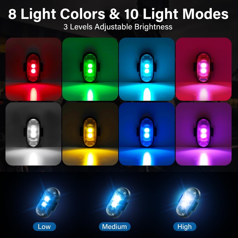 Amiline Wireless LED Lights for Car 8PCS with Remote Control,