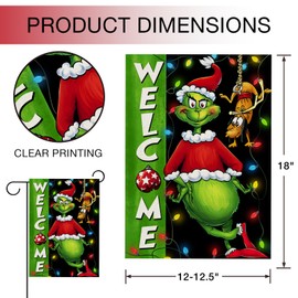 Hzppyz Welcome Christmas Gr.in.ch Garden Flag Double Sided, Xmas Dog Lights Decorative Yard Outdoor Home Small Decor, Winter Holiday Farmhouse Burlap Outside House Decoration 12 x 18