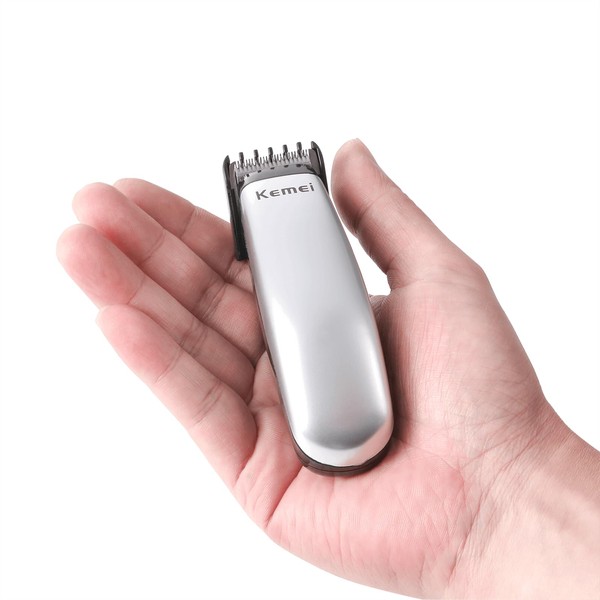 KEMEI Mini Hair Trimmer – Compact, Portable Cordless Clipper for Men & Women, Precision Haircut & Shaving Tool – Silver, Battery-Powered & Travel-Friendly