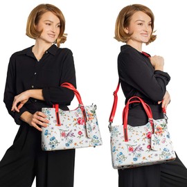 Fioretta Italian Genuine Leather Flower Pattern Top Dual Handles Tote Shoulder Crossbody Handbag For Women