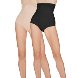 MeMoi Women's 2 Pair Pack Extra High-Waist Bonded Briefs Nude/Black 1X