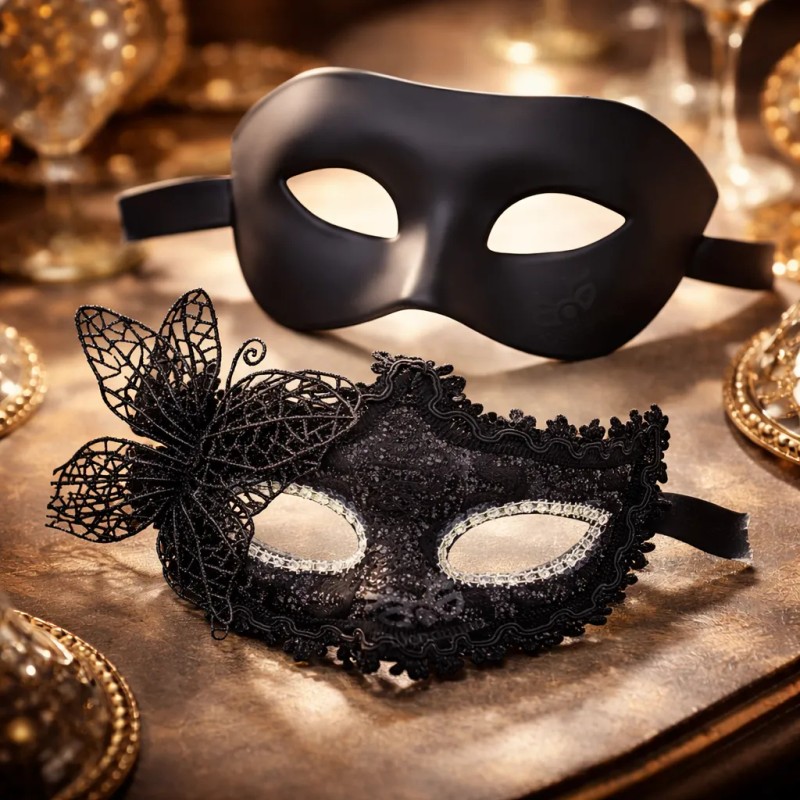 Antifaz Fiesta Másca Halloween Pareja Carnaval Cosplay Negra
