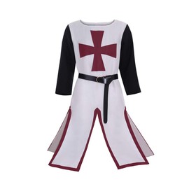 GLIMMERCOS Men's Medieval Knight Viking Tunic with Belt Crusader Templar Warrior Pirate Costume (Red, XXL)