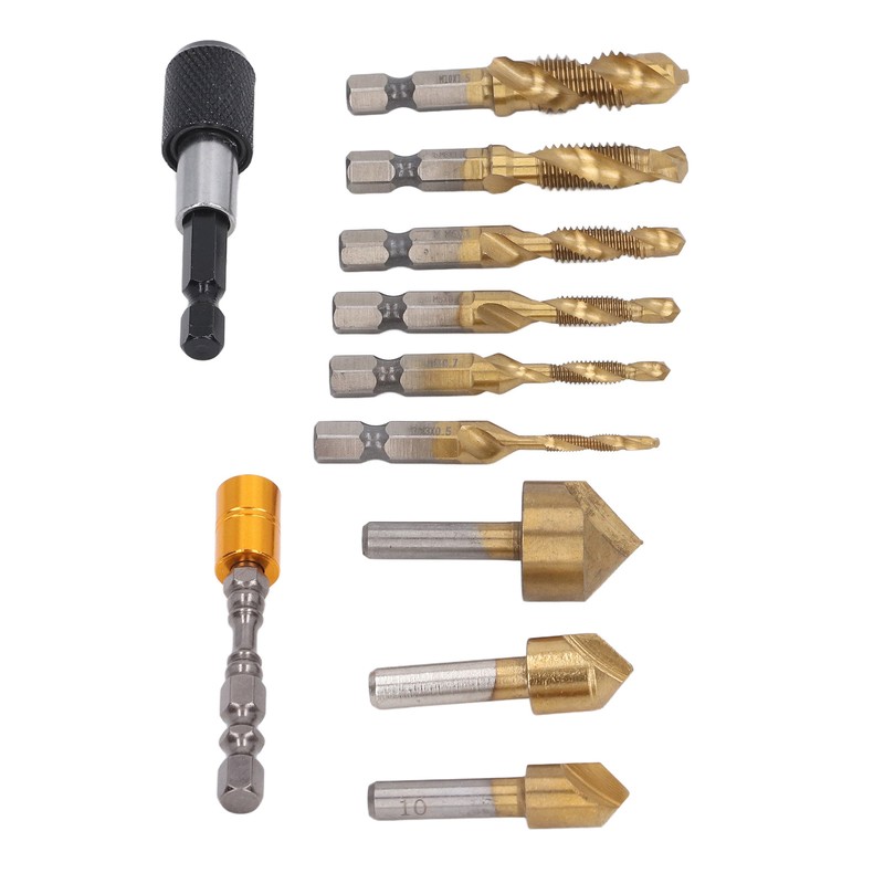 11Pcs Chamfer Drilling Tools Woodworking Ti Coated Step Drill Bits