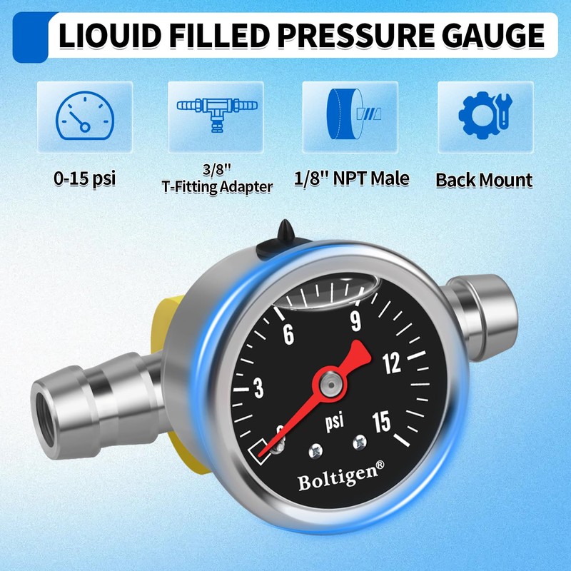 Boltigen Fuel Pressure Gauge, 1/8'' NPT Inline Fuel Pressure Guage