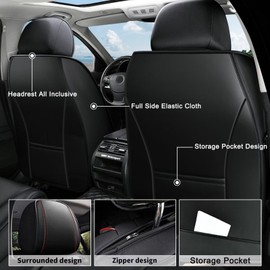 AOMSAZTO Car Seat Cover Full Set 5 Seats Fit for Ford Maverick 2022-2025 2026 Leather Car Seat Cushion Protector Compatible Airbag Waterproof Automotive Seat Covers Auto Seat Cushions Black&Red
