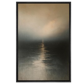 SIGNWIN Framed Canvas Print Wall Art Golden Light Over Dark Water Illustrations Modern Art Minimal Multicolor for Living Room, Bedroom, Office - 24"x36" BLACK
