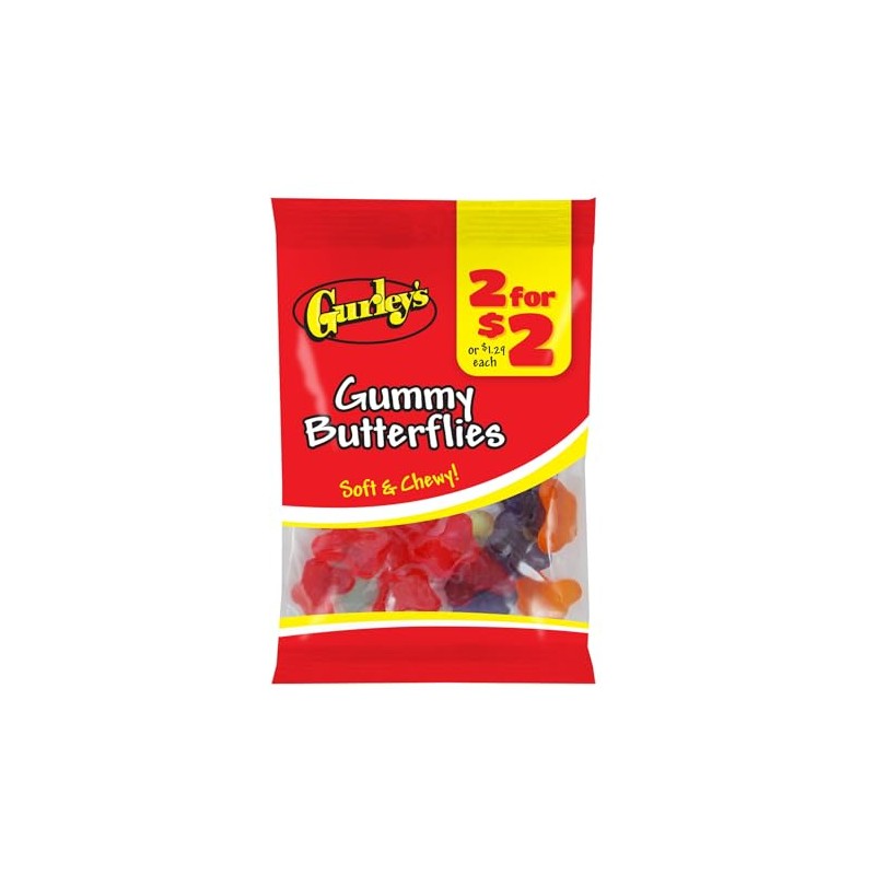 Gurley's Gummi Butterflies, Colorful and Flavorful Chewy Candy (Pack of