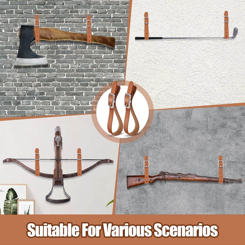 Vercraft 4 Pcs Leather Adjustable Gun Rack Straps Wall Mount