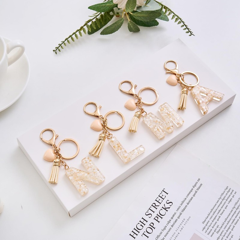 Vorysum Custom Letter P Keyring - Gold Resin Heart Keychain