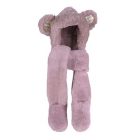 Kids Hat Scarf Gloves Set Boys Girls Cute Panda 3-in-1 Winter Warm Plush Faux Fur Head Trapper Hooded Neck Warmer Windproof Earmuffs Snood Gloves Mittens Earflap Hat Long Scarf for Age 3-8