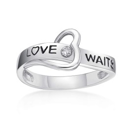 Lavari Jewelers Love Waits Purity Ring with Heart and .03 cttw Diamond Accent in Sterling Silver Size 6