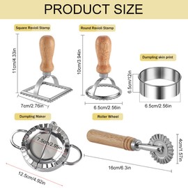 Ravioli Pasta Cutter Wheel Set of 5, Ravioli Maker Cutter with Roller Wheel Ravioli Cutter Set with Wooden Handle, Pasta Press Wheel Pasta Tools For Pasta Making Dumplings, Pierogi (Silver)