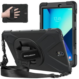BRAECNstock S3 Case 9.7 inch 2017 (SM-T820/T825/T827),Heavy Duty Shockproof Protective Cover with Rotating Stand+Hand Strap,Shoulder Strap,SM-T820 Tablet case for Kids,Black