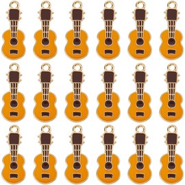 SUNNYCLUE 1 Box 40pcs Guitar Charm Musical Instruments Charms Enamel Alloy Music Instrument Yellow Guitars Charms Bulk for Jewellery Making Charms Necklace Bracelet Women Friendship Diy Craft Supplies