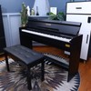 AODSK Wooden Duet Piano Bench with Padded Cushion and Storage
