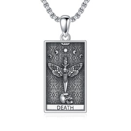 PELOVNY Skull Necklace 925 Sterling Silver Moon Phase Death Moth Sword Tarot Card Necklace Skull Jewelry Christmas Birthday Gifts for Women Men Unisex