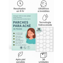 Parches para Acné 36 Piezas – Hidrocoloide con Ácido Salicílico y Árbol de Té, Invisibles Bajo Maquillaje, Ultrafinos, Antiespinillas y Granitos – Uso Día y Noche