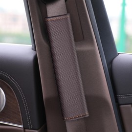 CGEAMDY Pack of 2 Seat Belt Shoulder Pads, Durable Leather Pads, Car Seat Belt Covers for Adults, Children, Women and Men (Brown)