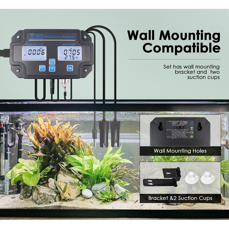 Smart Water Quality Tester 6-in-1 pH/EC/TDS/Salinity/S.G and Temperature Meter with