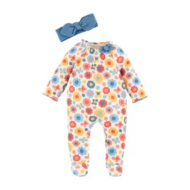 Mud Pie Girl's Baby Floral Sleeper and Headband Set Blue