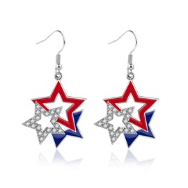 July 4th Independence Day Earrings American Flag Five-pointed Star Earrings Dangle Earrings for Women Independence Day Gifts